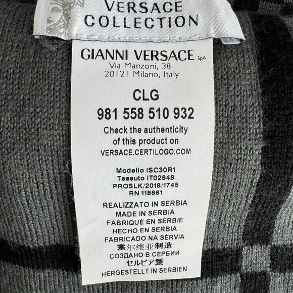 Versace Collection Reversible Wool Blend Grey Geometric Print Scarf - Picture 10 of 10